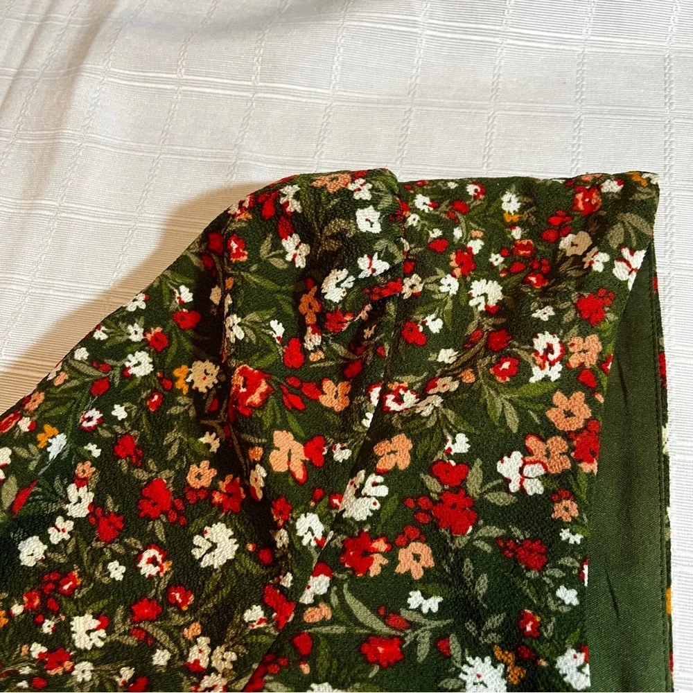 BCBG Olive Green Babydoll Micro Floral Peasant Women's XXL Dress Square Neckline - Picture 13 of 13